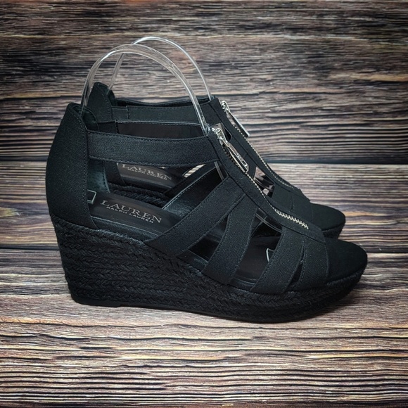 Lauren Ralph Lauren Shoes - LAUREN by Ralph Lauren Black Open Toe Wedges 9.5